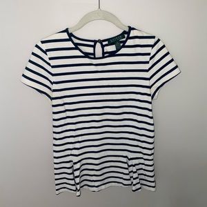 Ralph Lauren navy and white striped peplum top